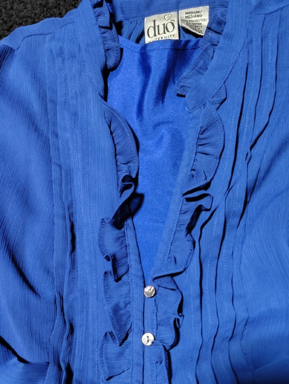 Duo Maternity Blue Ruffled Button Front Blouse - Picture 2 of 2